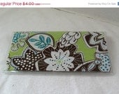 Anniversary Sale Checkbook Cover Floral Turquoise Lime Cash Holder Works with Duplicate Checks