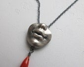 Silver Smile Barbie Necklace with Red Coral Drop