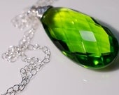 The Emma Peridot Green AAA Faceted Quartz Gemstone Drop Sterling Silver Necklace