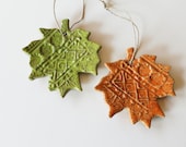 Hanging Clay Leaves - Set of 2 - Great for Autumn Decor Cottage Chic or Tree Ornaments - MissPottery
