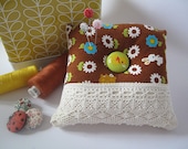 Floral and lace Pin cushion with fabric button