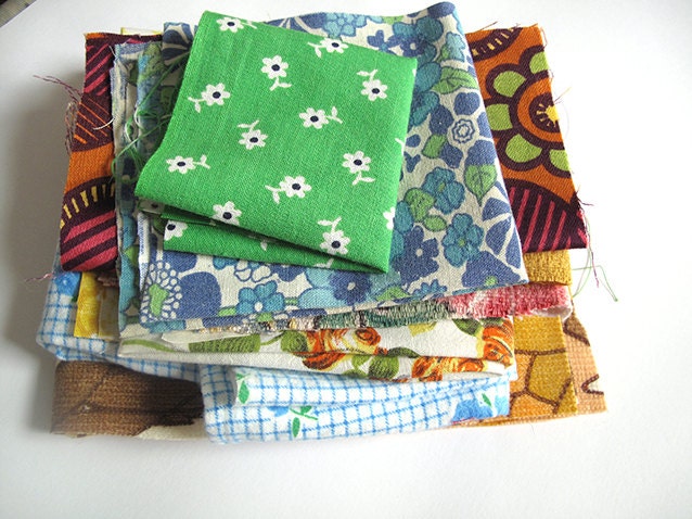 Fabric scrap bag, mixed vintage/retro fabrics