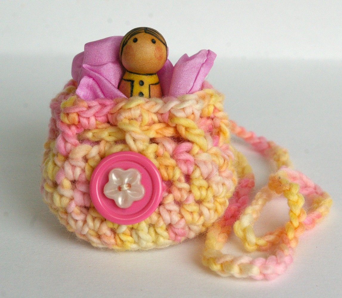 Waldorf Toy Set: Pastel Wooden Peg Doll, Treasure Pouch and Play Silk