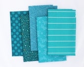 Teal - 5 Fat Eighths - Quilting Fabric Bundle