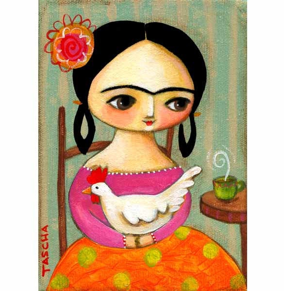 FRIDA kahlo and chicken PRINT from original folk art painting by tascha