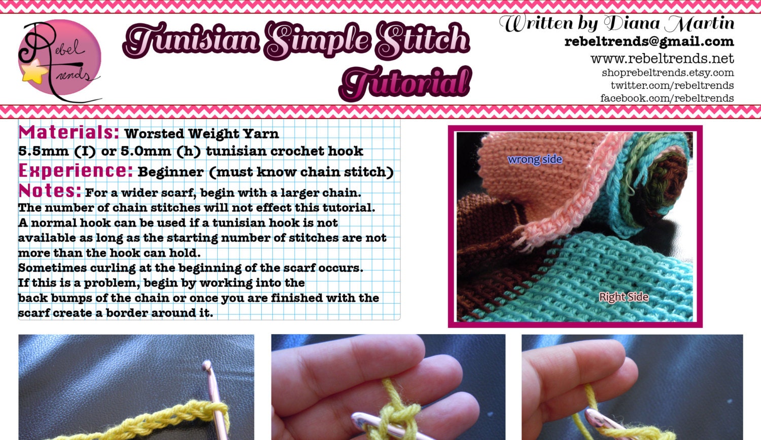 Tunisian Simple Stitch Crochet Scarf Pattern PDF