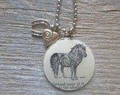 Shetland Pony - Altered Vintage Glass Watch Crystal Pendant Necklace - Recycled Upcycled - Ready To Ship