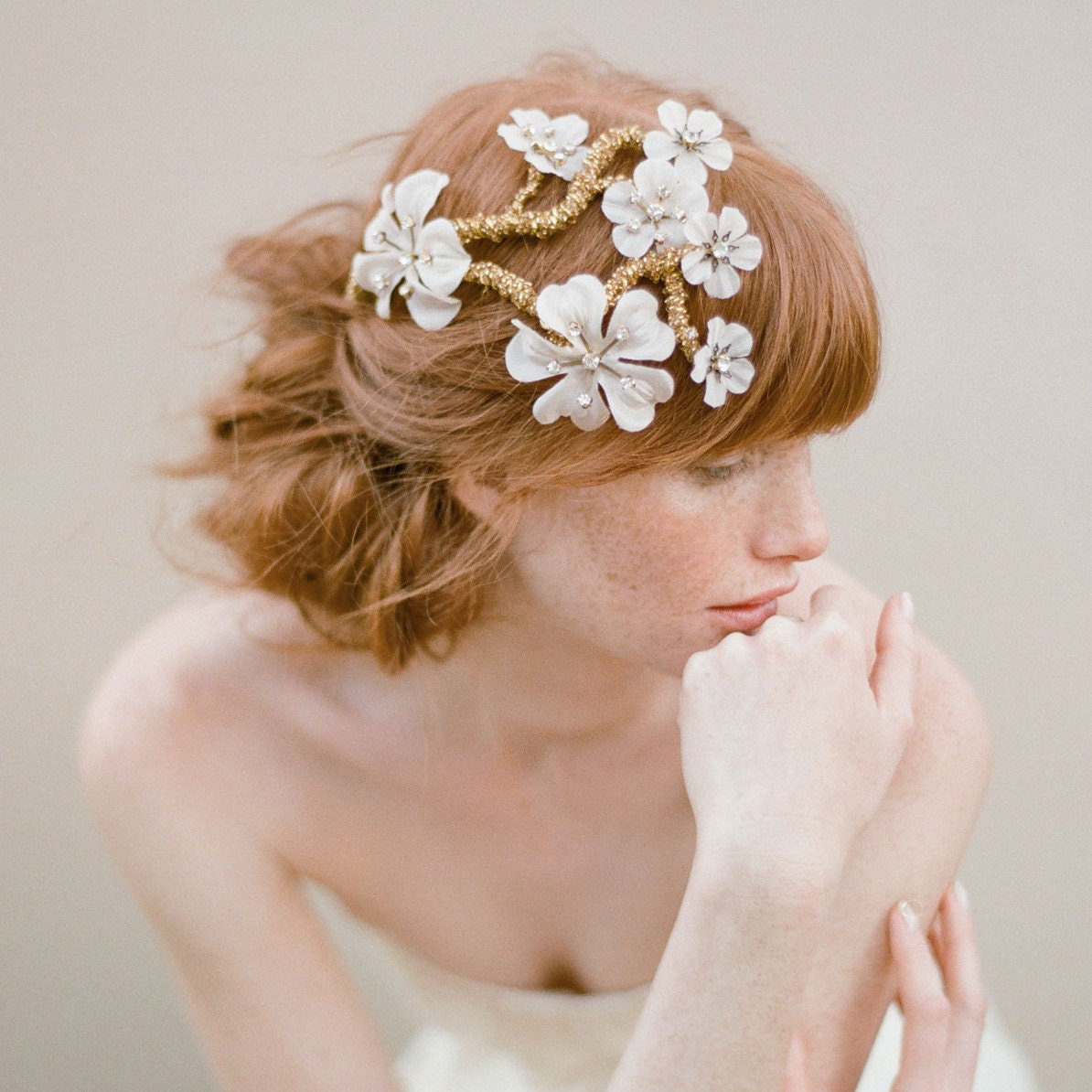 Bridal hair flowers, silk flower, hair vine comb, Apple blossom branch headpiece - Style 345