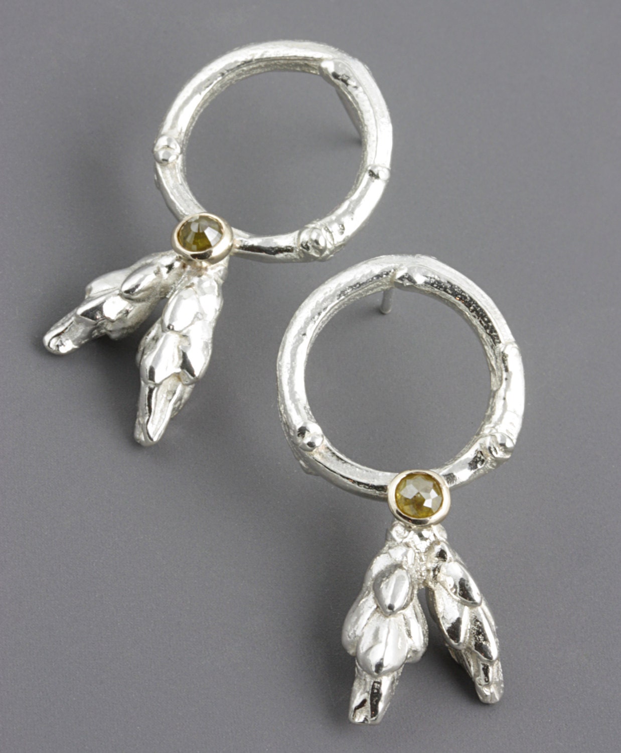 ON SALE - 50% OFF - Twig Earrings - Lilac Earrings - Rose Cut Diamond - Branch Earrings - Nature Organic Jewelry - Ready to Ship
