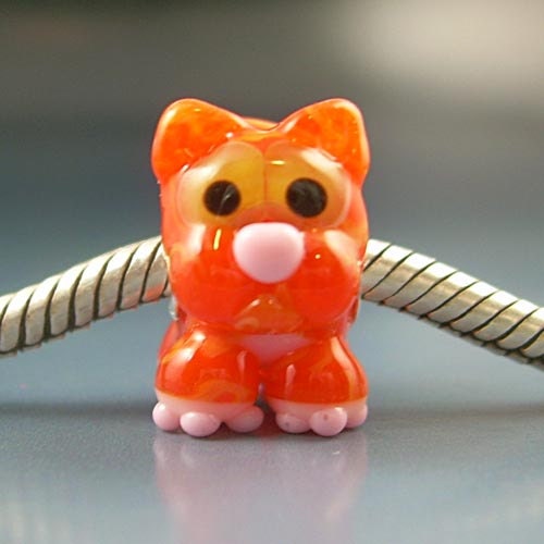 Cheeto the Orange Kitty Handmade Lampwork Glass Universal BHB European Charm Big Hole Bead sra Gelly