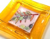 Fused Glass Dish: Amber Plate with 3 Olives