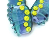 Lemon Drops - Handmade Lampwork Glass Bead Set in Shades of Blue and Aqua with Bright Yellow (3) OOAK
