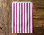 100 striped bags - 5 X 7 - candy, treat, or gift - purple and white