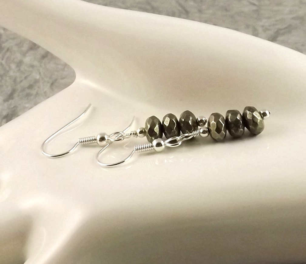 Fool's Gold faceted pyrite rondelle surgical steel earrings absolutely affordable