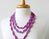 Fiber Art Jewelry - Silk Crochet Cascading Lace Necklace - Orchid Rose