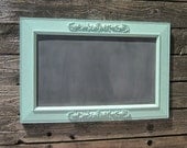 Chalkboard Magnetic Chalkboard Memo Board Ornate Antique Frame 19 x 29 Mint Blue