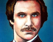 Print 8x10" - Ron Burgundy - Will Ferrell The Anchorman Funny lol wtf Mustache Vintage Action News 70s 1970s Comedy Pop Art Pimp SNL Elf