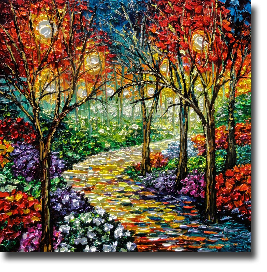 Oil Painting Rainy Night ART Palette Knife Oil  Painting