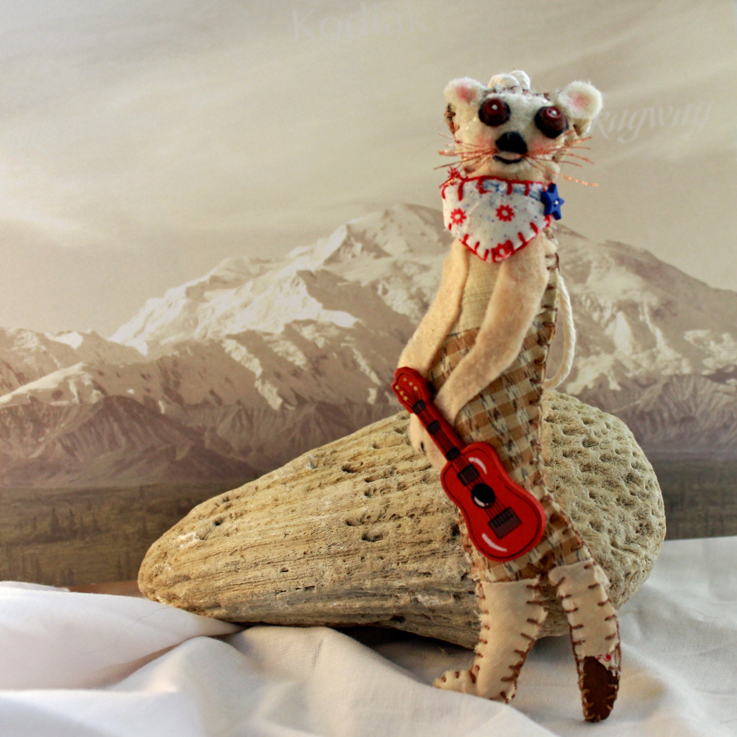 Prairie Dog - Meerkat - Southwestern Country Calico Quilty Critter - Poppa Size with Guitar