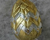 Quilted Ornament Metallic Ribbon Easter Egg Gold and Silver