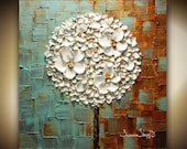 ORIGINAL White Blossoms Lollipop Tree Abstract Contemporary Oil Painting Thick Texture Gallery Fine Art by Susanna Ready to Hang 24x24