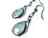 Faceted Aquamarine Earrings, Modern Random Irregular Facet Aquamarine Dangle Earrings-Caribbean Seas Earrings-MEDIUM