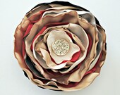 Satin Flower Hair Clip, M2M Red Burberry Plaid, Cabbage Style Flower, Layers, Red, Cream, Black, Tan, Photo Prop, Birthday party, Valentine