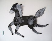 Shadow / Dark Grey, White and Aqua Horse Articulated Decoration  / Hinged Beasts Series