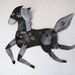 Shadow / Dark Grey, White and Aqua Horse Articulated Decoration  / Hinged Beasts Series