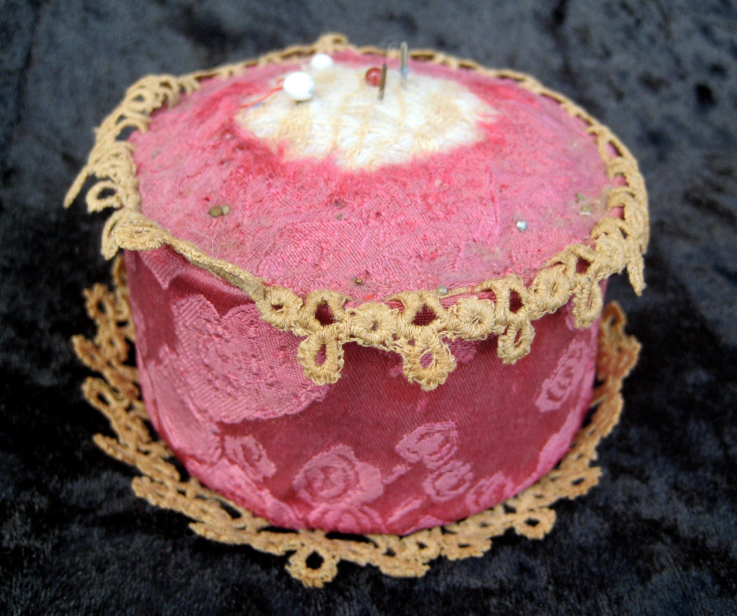Antique Pin Cushion With Hand Made Tatting