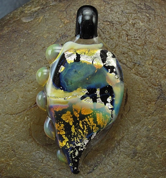 Handmade Lampwork Glass Focal Pendant -Fire Opal- by Jason Powers SRA