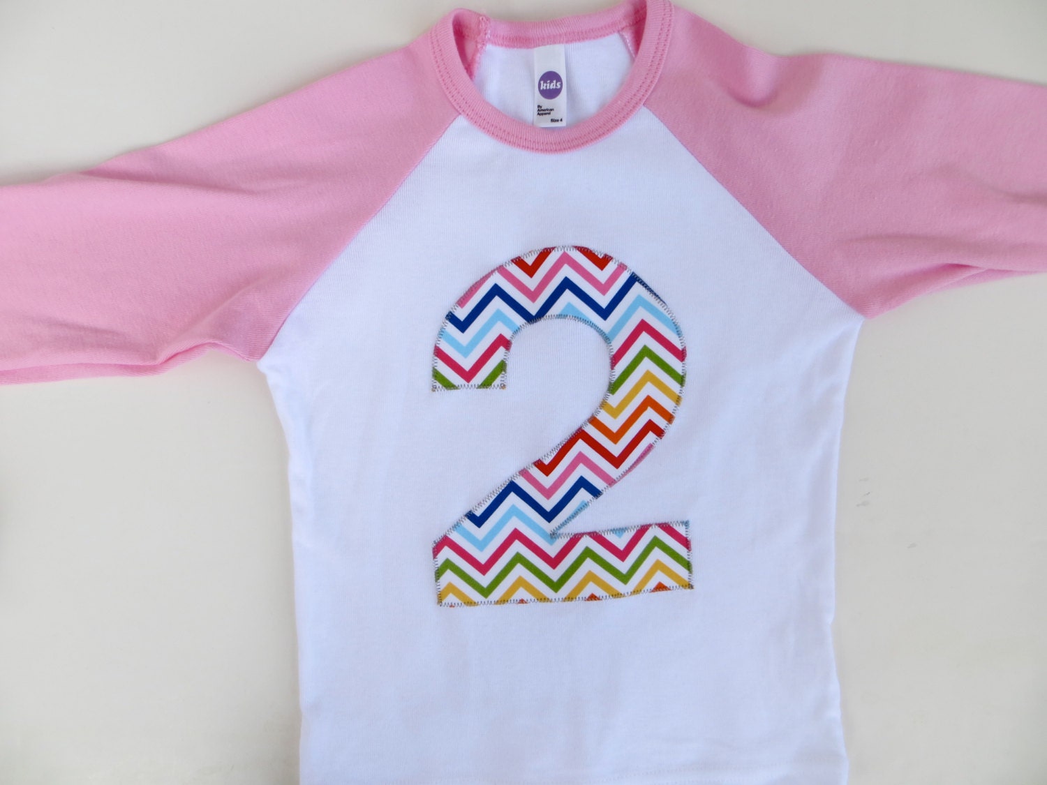 2 Rainbow Chevron Pink and White Chevron 1 Baseball Raglan Big Number Girls Birthday T Shirt first birthday 1st