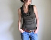 Deep Olive Green Cowl Tank - Tshirt - Blouse - Women's Top - Made to Order