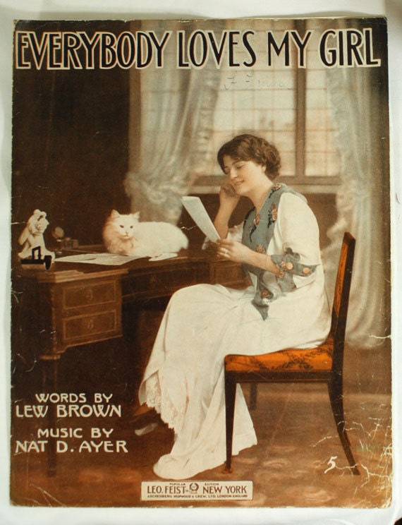 Vintage Sheet Music Everybody Loves My Girl 1914 pretty girl cover