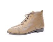size 10 olive leather CUT OUT details ankle boots