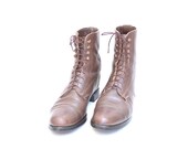 size 8.5 9 vintage brown leather 40s lace up ankle boots