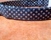 Starry Night - Organic Cotton CAT Collar Breakaway Safety Blue Silver Stars - All Antique Brass Hardware