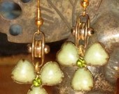 Gorgeous VICTORIAN Chain link and LUCKY Clover dangle earrings Ooak