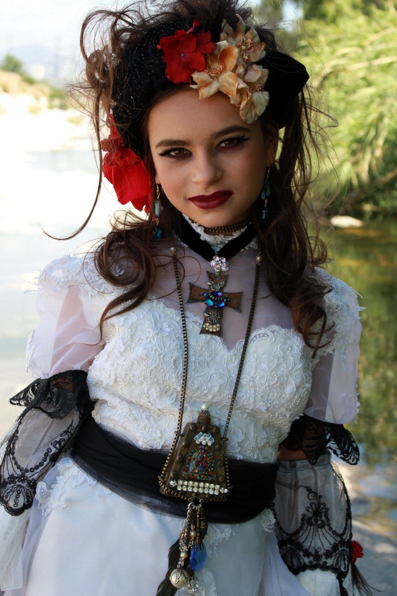 Bold and Fabulous GOTHIC CROSS on Black Velvet Choker Necklace Ooak