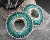 Aria - Pacific Getaway - Beaded Silver Hoop Stainless Steel Earrings Teal Turquoise Silver White Pearls
