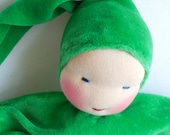 10 inch Waldorf Toy - Sweet Green Pea - German waldorf style Blanket Doll - for boys