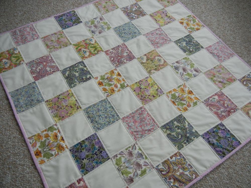 Baby Quilt girls pink and cream squares