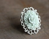 Mint green and silver rose ring