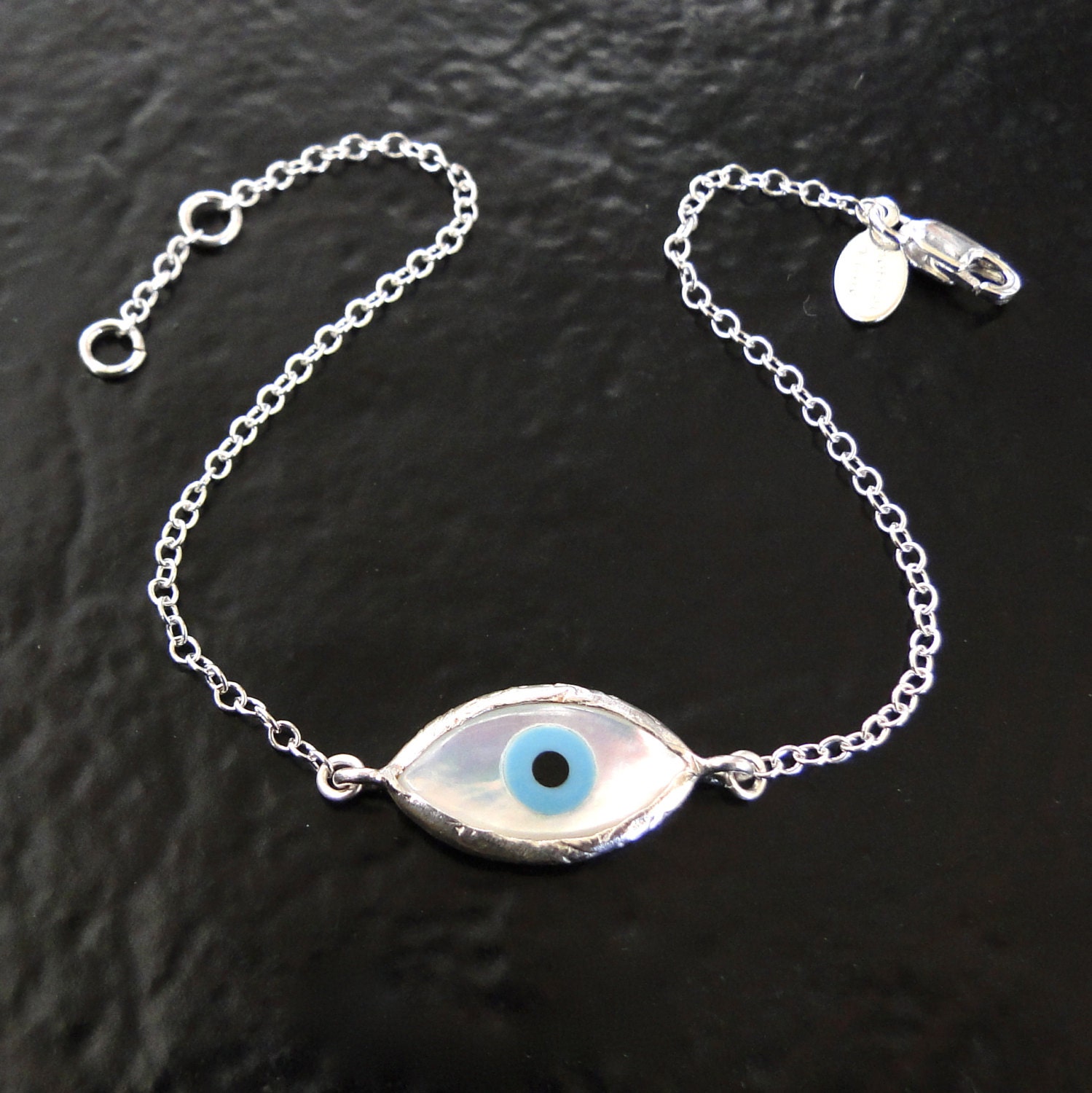 Lucky Evil Eye Bracelet - Sterling Silver And Mother of Pearl, Celebrity Style Jewelry