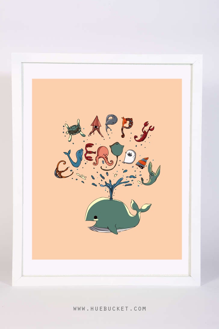 Happy Everyday  Print, Ocean animal Print, Whale Print, animal sea, Art Print