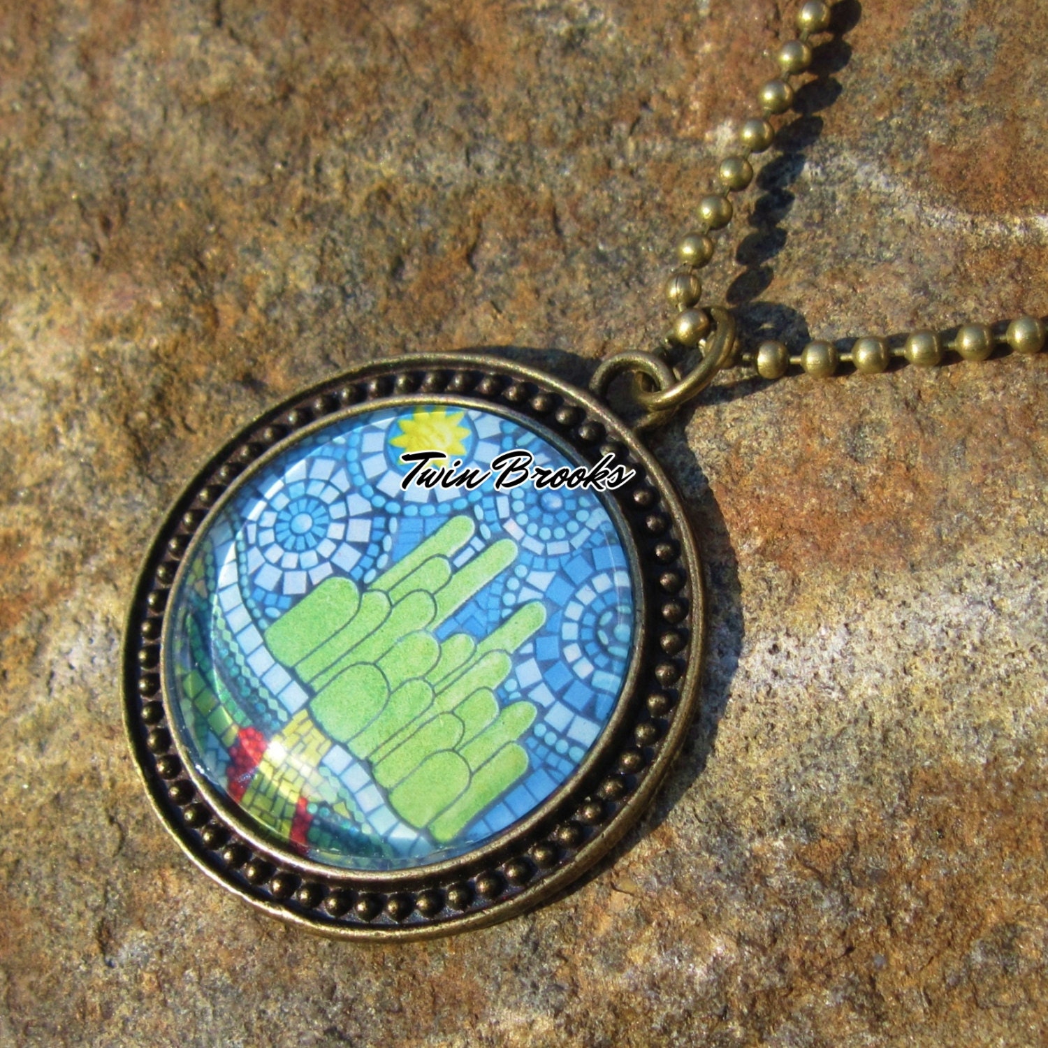 Wizard of Oz Emerald City Mosaic Art Print Pendant Necklace
