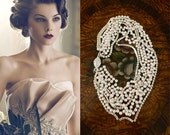 Pearl Chunky Rhinestone Bridal Necklace, Vintage Wedding Necklace Layered Swarovski Cream Rose Pearl Necklace