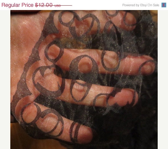 ON SALE Vintage 1950s Circles Black Sheer Head Scarf