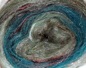 Merino, bamboo, silk, and sparkle center pull roving.  Sassquatch.  5.2oz
