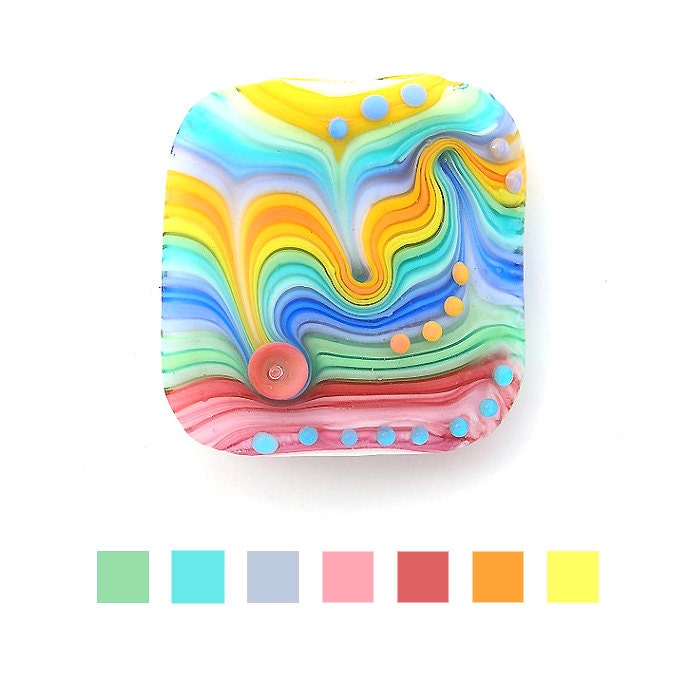 handmade pink rainbow lampwork focal bead,Emerald green,lemon zest,Pantone spring colors 2013